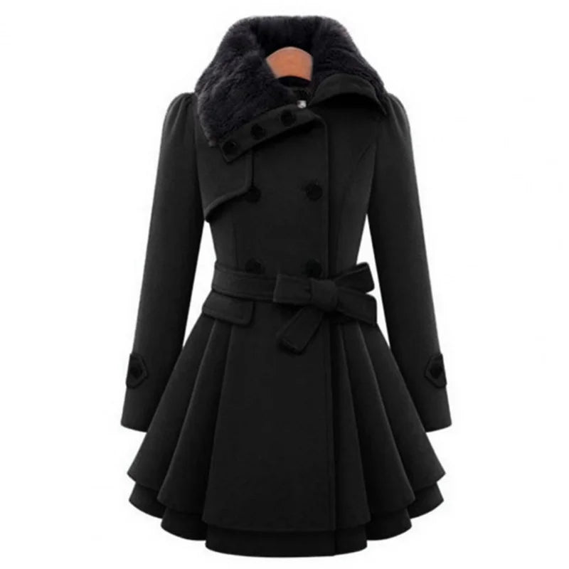 Winter Women's Jacket Windbreaker Warm Plush Thick Clothes Double Breasted Belt Autumn And Winter Korean Style Slim Lapel Coat