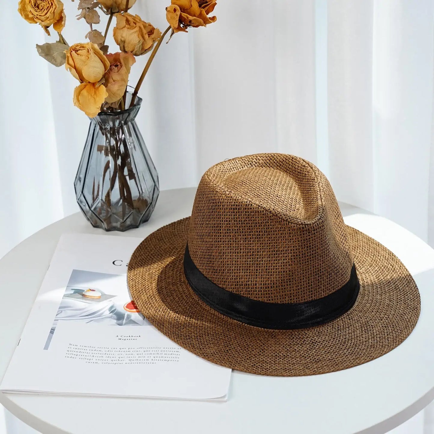 New Natural Panama Straw Hat Unisex Women Men Fashion Summer Casual Trendy Beach Sun Jazz Hat Wide Brim UV Protection Cap