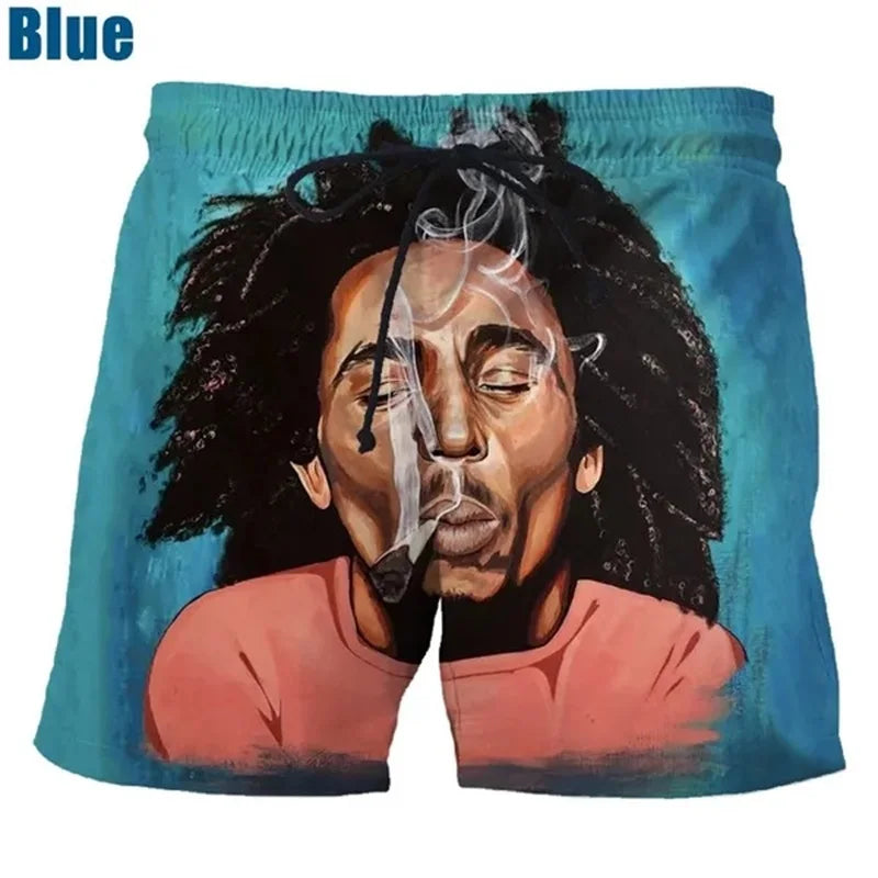 Rock Singer Bob Marley Reggae Rasta Pattern Board Shorts 3D Printing Men's Outdoor Leisure Sports Gym Shorts Men Swim Trunks