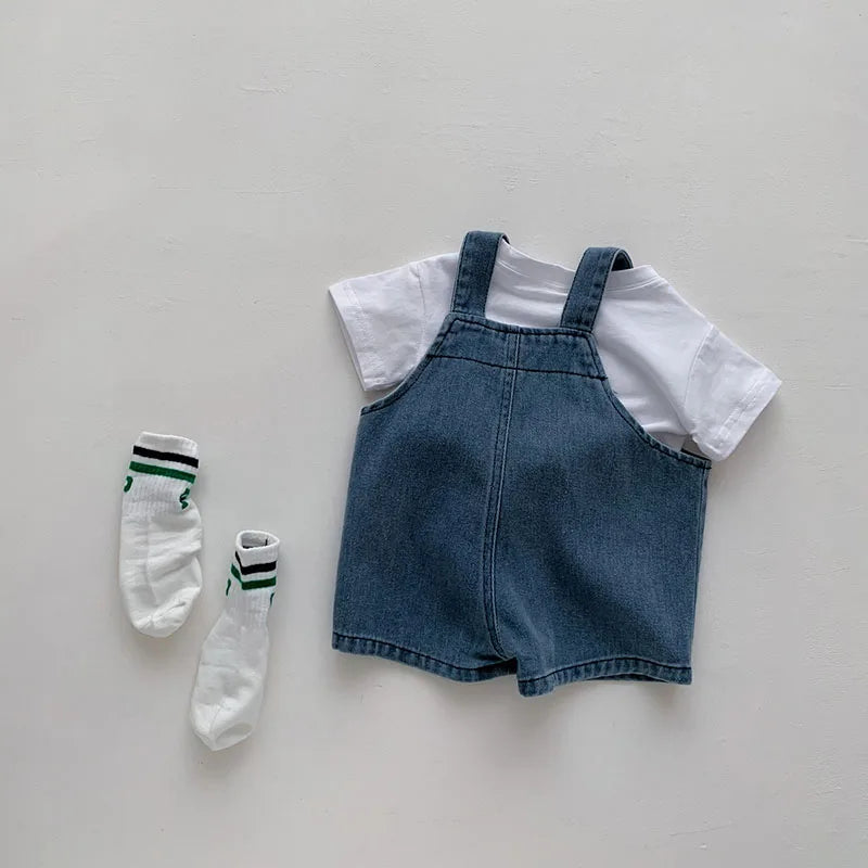 MILANCEL 2024 Summer Toddler Baby Clothing Set Girls T-shirt Suit Infant Solid Tee and Denim Overall Shorts Boys Outfit