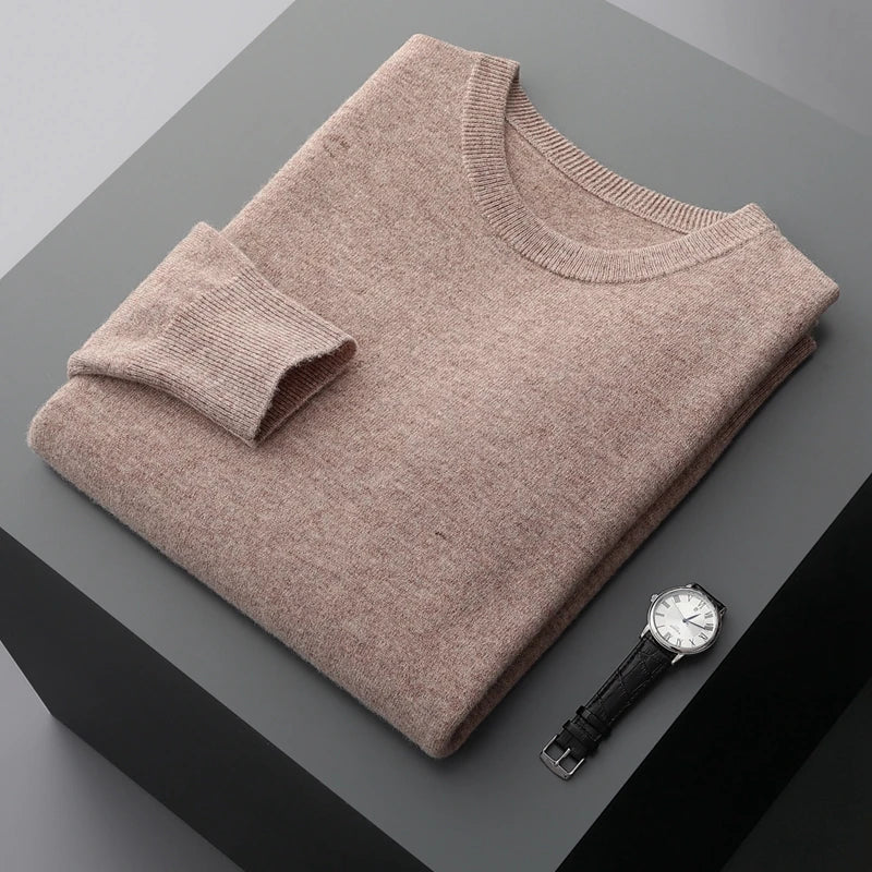 MVLYFLRT 100% Pure Merino Wool Sweater Men's Round Neck Pullover Tops Autumn Winter Thin Solid Color Sweater Versatile Basic