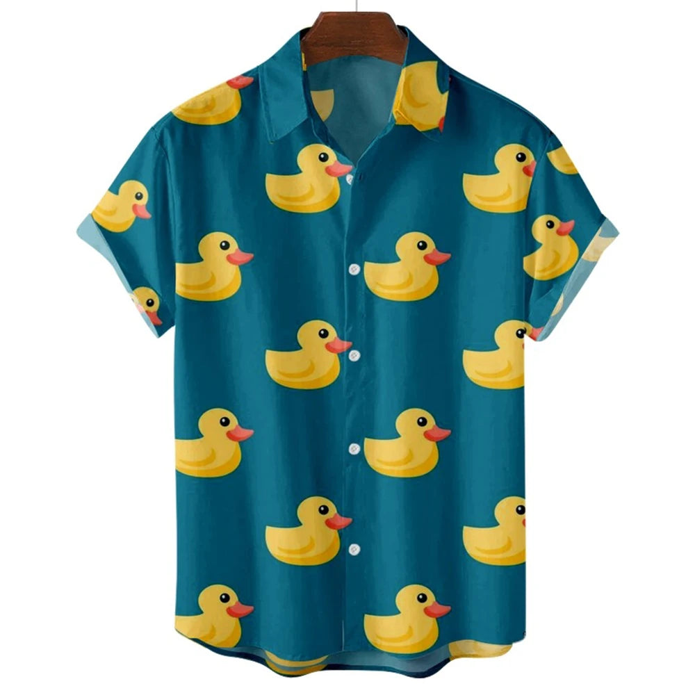 New Men's Shirt Little Yellow Duck Hawaiian Beach Tops Funny Short Sleeve Shirts 3D Printed Casual Fashion BlouseMen's Clothing