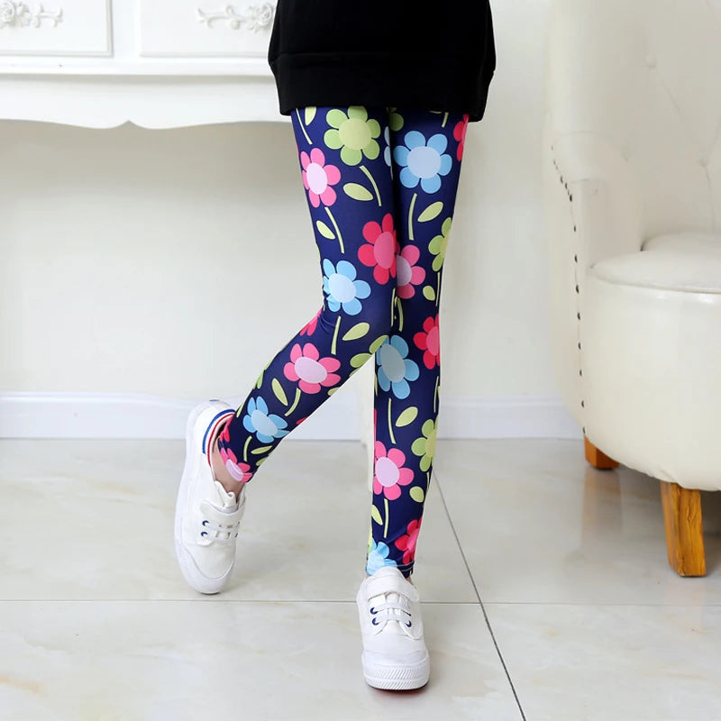 Girls Leggings Ice Cream Elastic Floral Stretch Pants Children Student Yoga Running Pants Soft Skinny Trousers Teenage 2-13Yrs