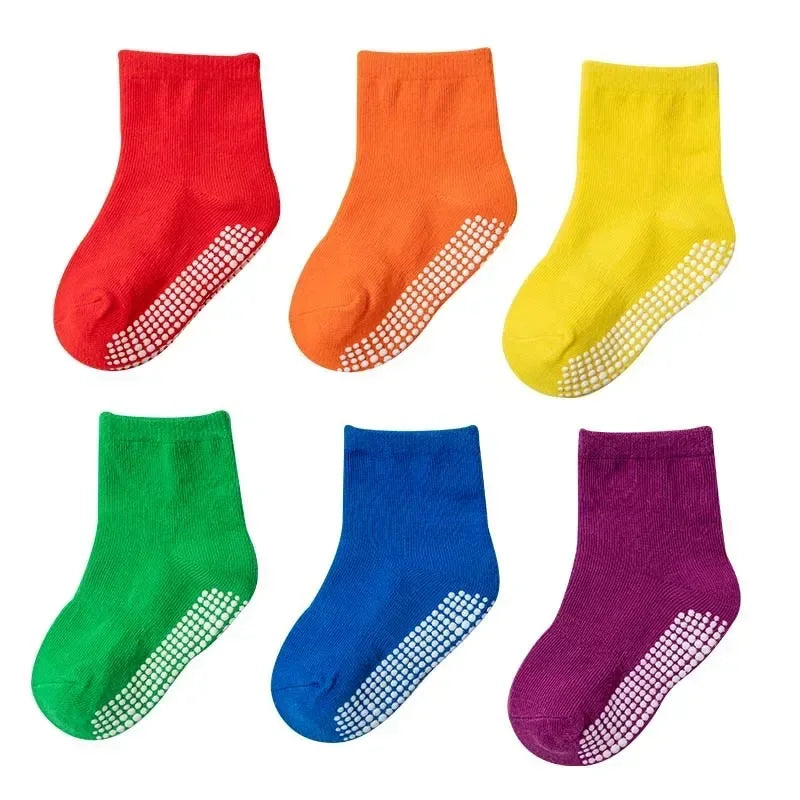 6 Pairs/Lot Spring Autumn Kids Anti-slip Socks Solid Color Soft Breathable Cotton Babys Boat Socks Boys GirlsTrampoline Socks