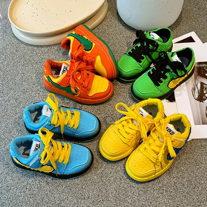 Children Casual Shoes Four Seasons Kids Single Sneaker Mandarin Colour Basketball Sports Shoes Boys Girls Sneaker Board Shoes