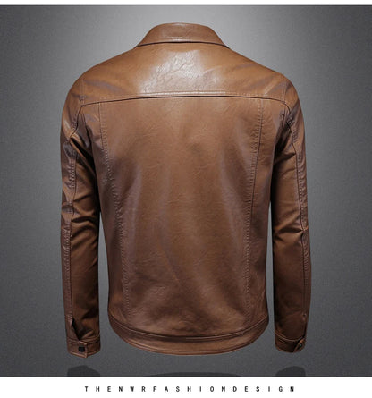 Men's Jacket Spring and Autumn Handsome Solid Color Collar Motorcycle Leather Coat Slim Fashion Leather Jacket M-5XL