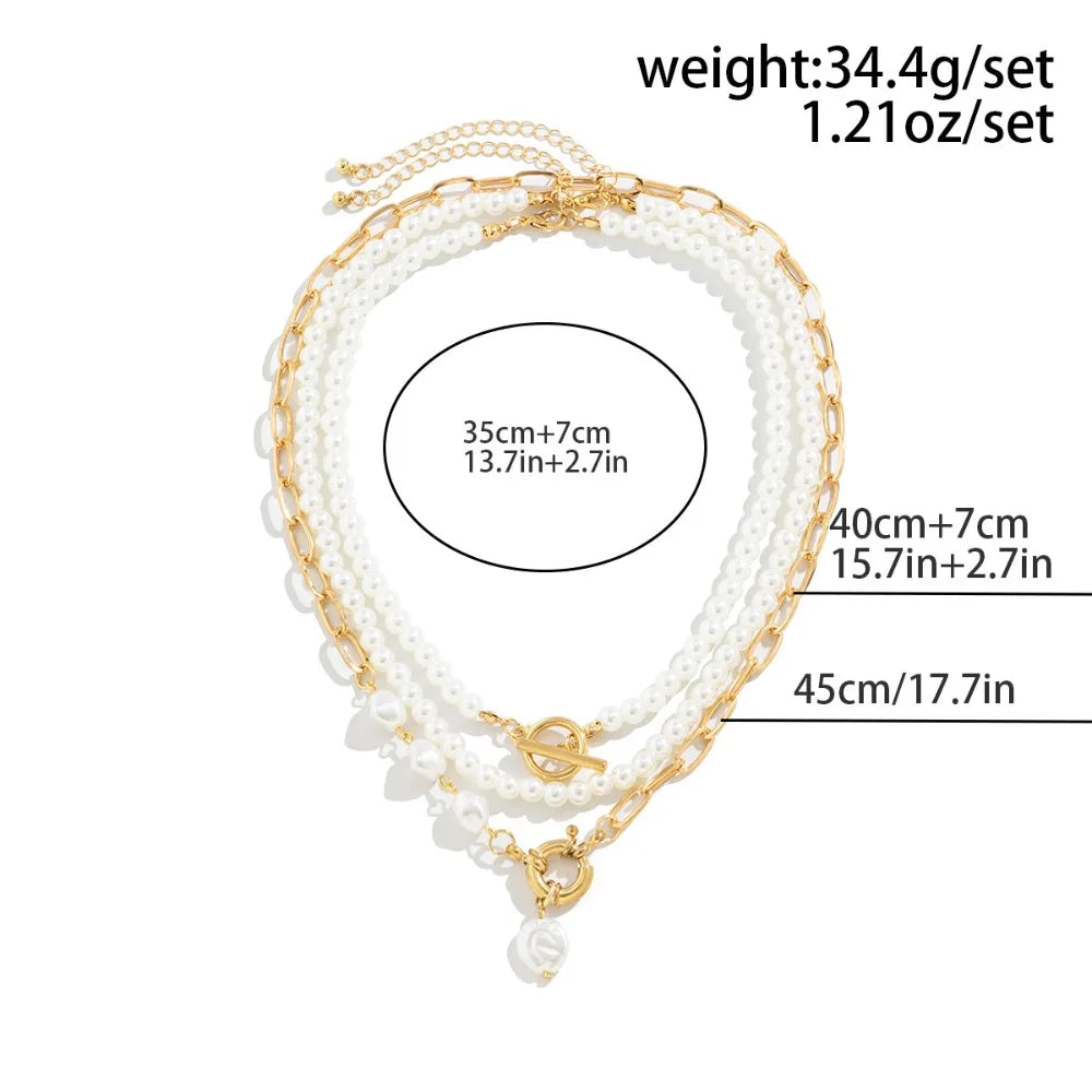 Multilayer Imitation Pearl OT Buckle Pendant Necklace Women Wed Bridal Goth Bead Chain Y2K Accessories Neck Jewelry Decoration