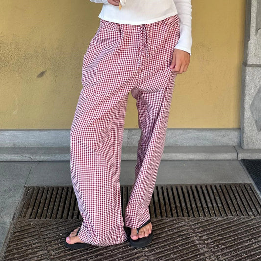 Gaono Comfy Wide Leg Pants Vintage Elastic Waist Plaid Striped Print Pants Women Lounge Trousers Pockets 00s Retro Pajams Bottom