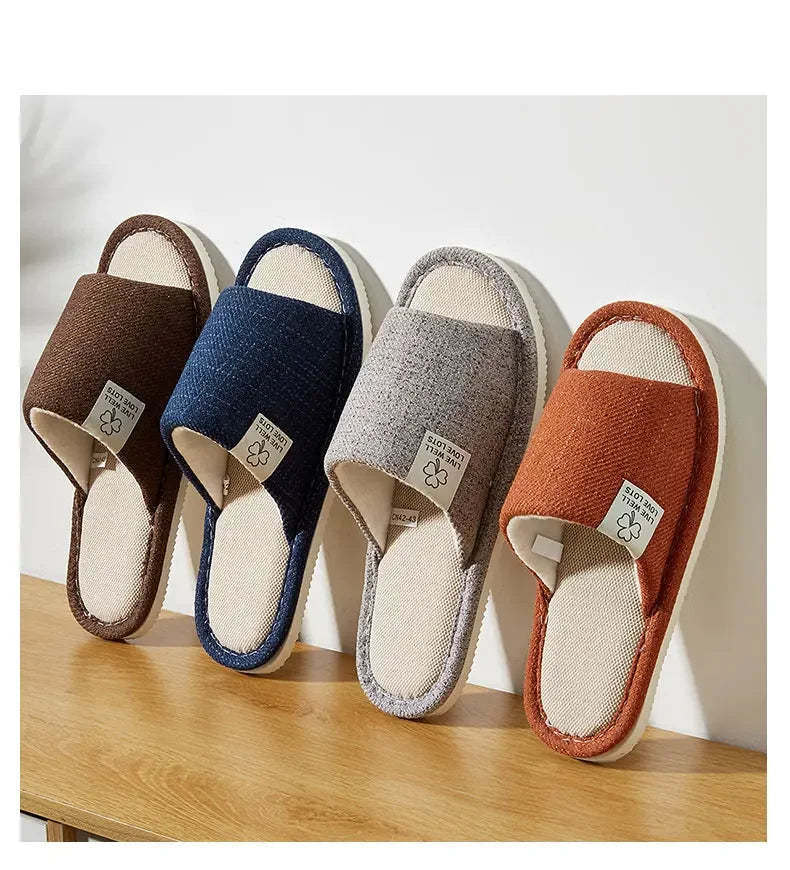 NEW Home Linen Slippers For Men In Spring&Autumn Comfortable Bedroom Open-toed&Breathable Slippers Men's & Women's Shoes Summer