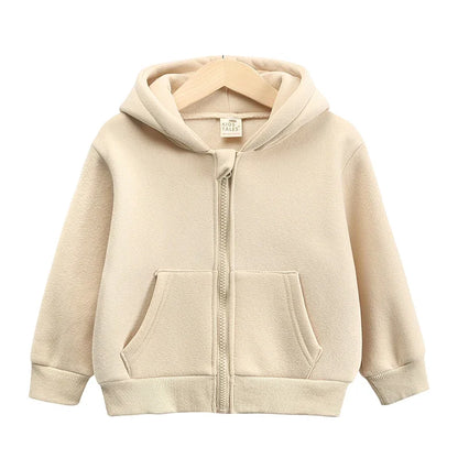 2025 Kids Hooded Fleece Sweatshirt Clothes Solid Cotton Thick Outdoor Top Boys Girl Sports Coat Children Korean Casual Jacket