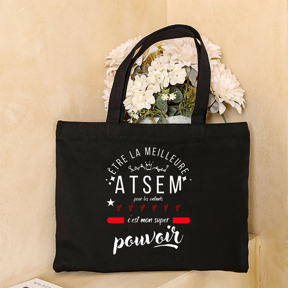 Merci Atsem Printed Women Shoulder Bag Canvas Shopping Bags Female Handbags Reusable Tote Graduation Thanks Gifts for Teacher