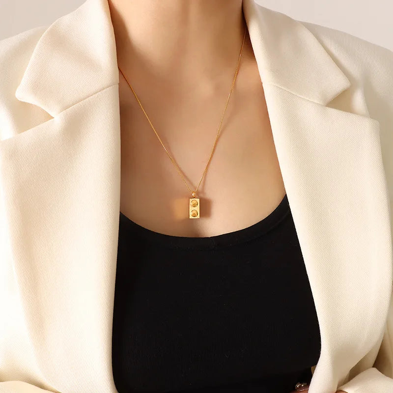 Necklace For Women Stainless Steel With Lego Brick Pendant Gold Color Men's Chain Necklaces Woman's Designer Jewelry Accessories