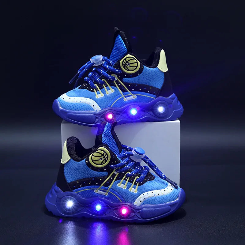 New LED Children's Basketball Shoes for Boys Girls Non-slip Breathable Kids Sneakers Outdoor Fashion Glowing Casual Shoes Tenis