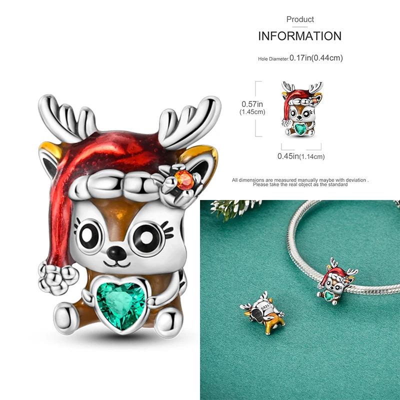 925 Silver Christmas Series Sock Snowman Elk Bell Pendant Fit Original Bracelet Charm Beads Necklace DIY Female Jewelry