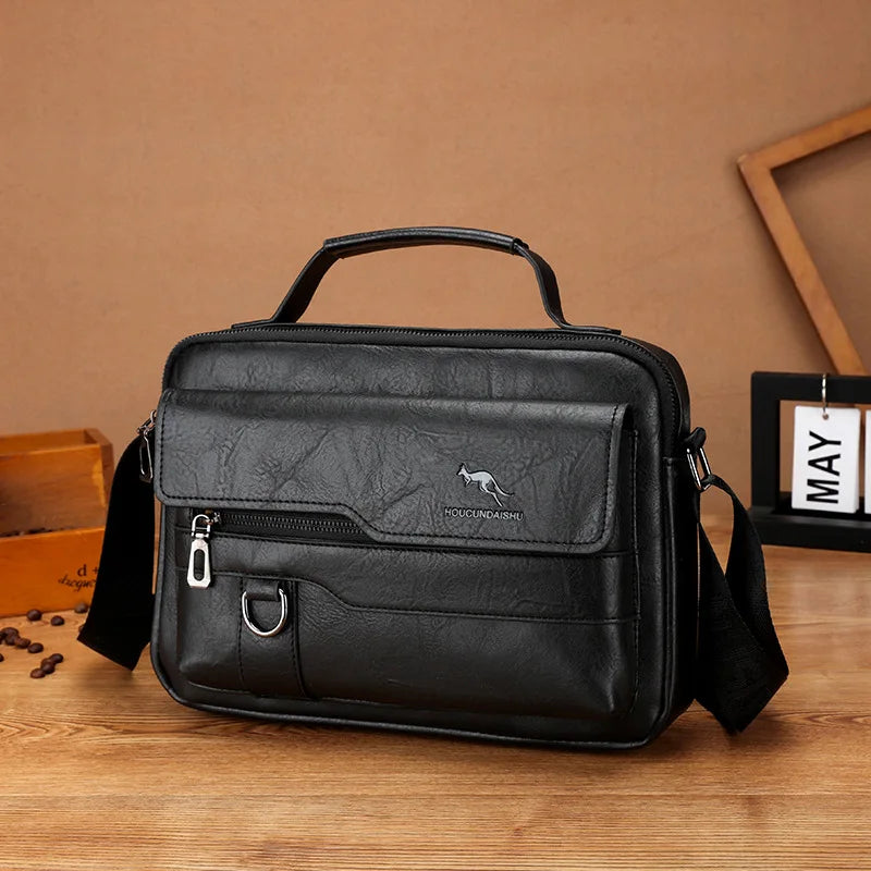 Luxury Kangaroo Brand Messenger Bags Men Leather Casual Crossbody Bag For Men Brown Black Business Shoulder Bag Male Handbag