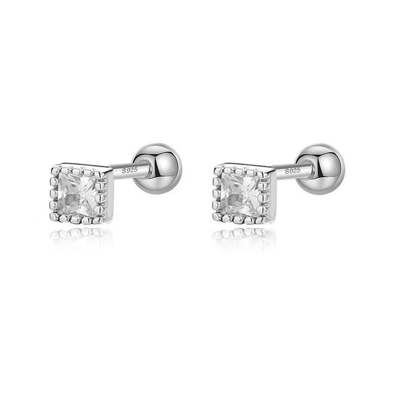 TrustDavis Real 925 Sterling Silver Fashion Geometric Star Colour CZ Screw Stud Earrings For Women Wedding Fine Jewelry DA052