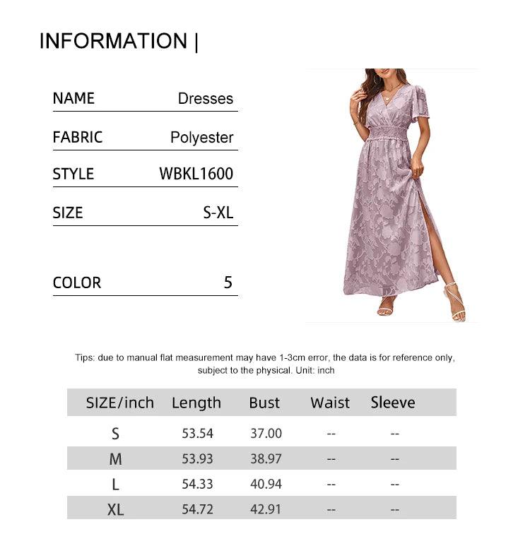 Maxi Dress Casual Summer V Neck Puff Sleeve High Waist Lace Up Dress Elegant Flowy Dress Sleeveless for Women  Thigh Slit Crosso