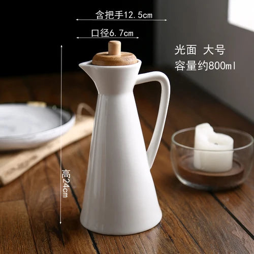 Wooden Cover Ceramics Oil Can Home Spice Jar Sealing Cap Kitchen Supplies High Capacity 400ml/800ml Vinegar Pot Oil Bottle