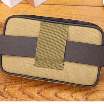 2pcs/Pack Black Men's Canvas Mobile Phone Bag Large Capacity Three-layer Zipper Waterproof Handbag Wear belt site fanny packs