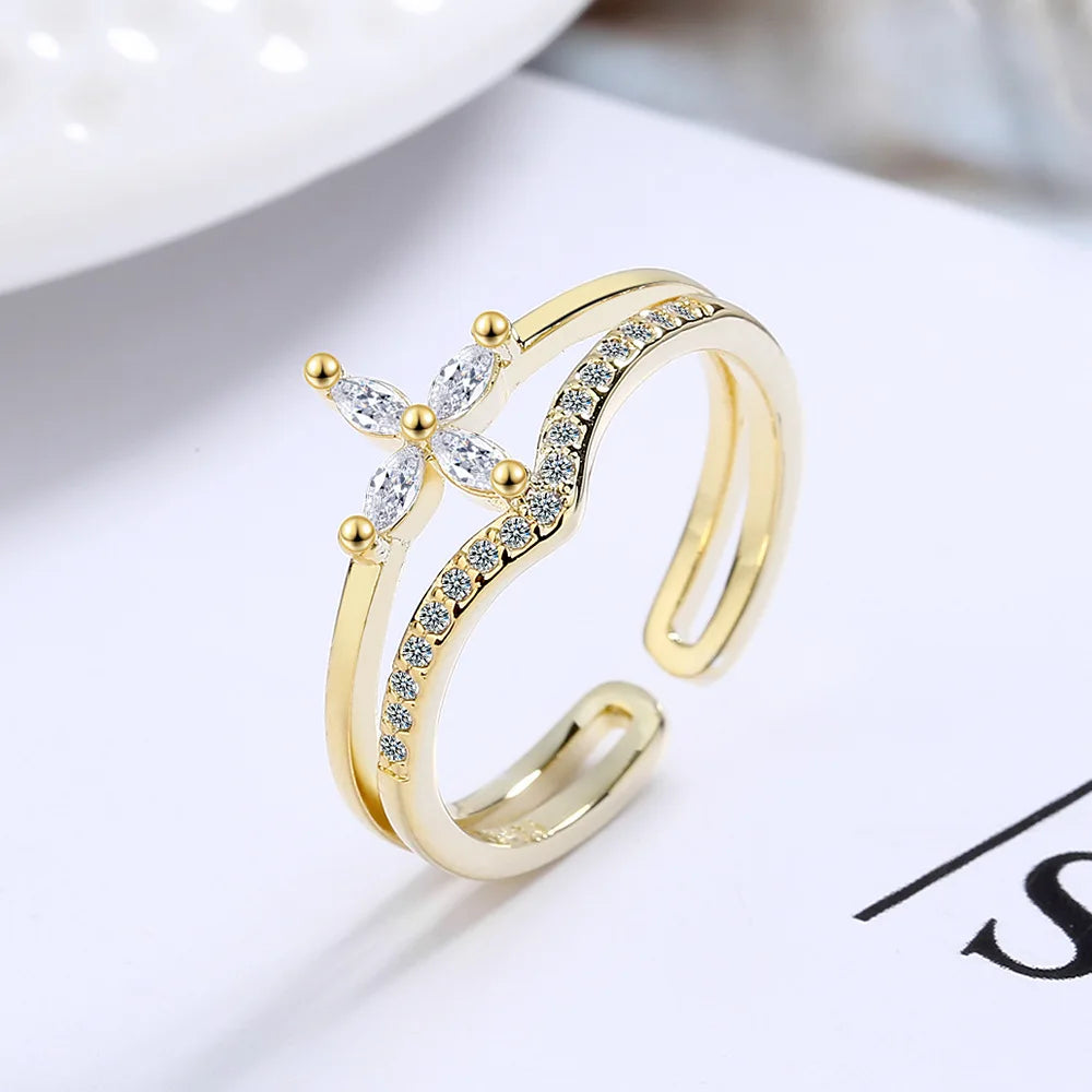 925 Sterling Silver Ring Sparkly Zircon Adjustable Simplicity Fashion Exquisite Women Jewelry Accessories Wedding Party Gift