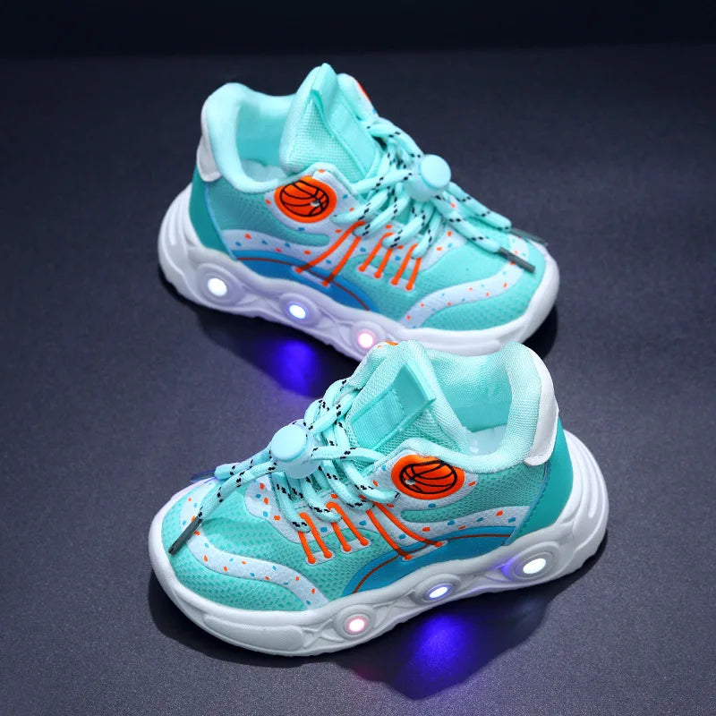 New LED Children's Basketball Shoes for Boys Girls Non-slip Breathable Kids Sneakers Outdoor Fashion Glowing Casual Shoes Tenis