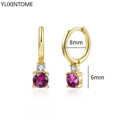 925 Silver Ear Needle Rose Red Hoop Earrings For Women Exquisite Water Drop/Flower/Heart Crystal Piercing Huggie Earring Jewelry