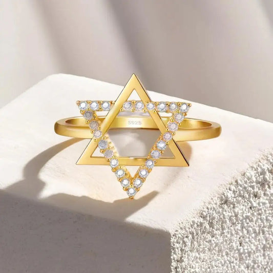 925 Sterling Silver Jewish Ring Cubic Zirconia Star of David Finger Ring for Women Platinum Plated Hexagonal Star Amulet Jewelry