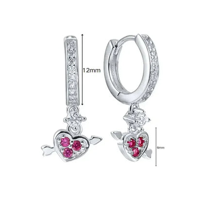 925 Sterling Silver Needle Heart Shape Pave Zircon Pendant Hoop Earrings for Women Light Luxury Anniversary Party Gifts Earrings