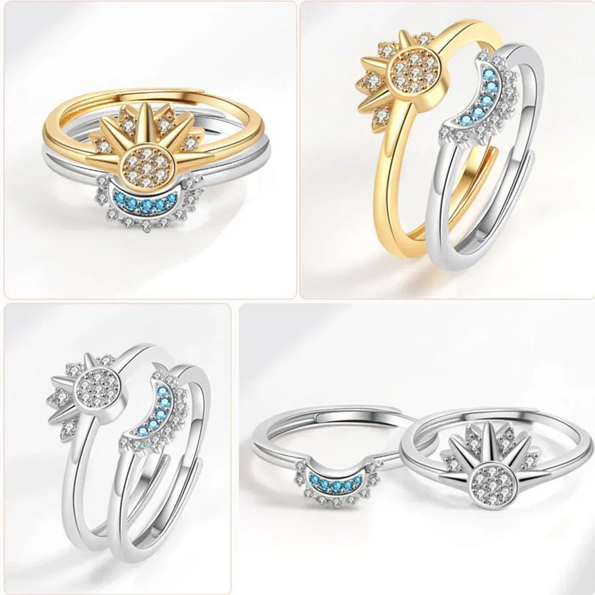 Summer Women Fashion Sun Moon Star Ring Elegant Temperament Sparkling Finger Ring Party Jewelry Accessories Couple's Ring Gifts