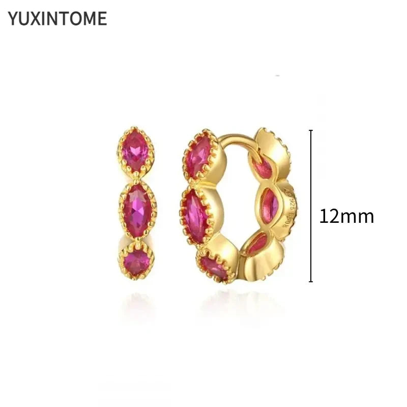 925 Silver Ear Needle Rose Red Hoop Earrings For Women Exquisite Water Drop/Flower/Heart Crystal Piercing Huggie Earring Jewelry