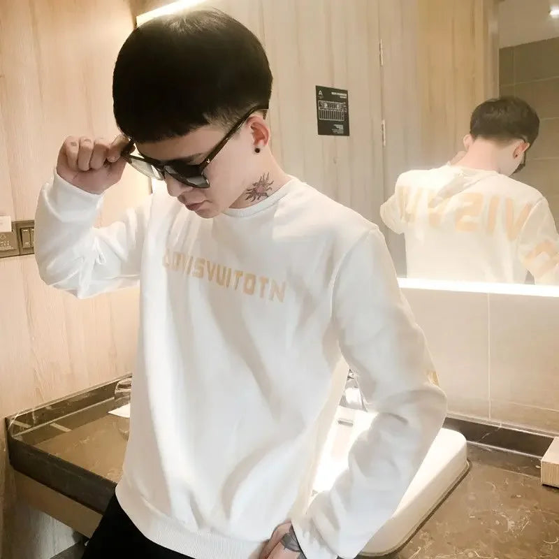 Sweatshirts for Man White Hoodieless Crewneck Top Pullover Men's Clothing Black Round Neck Graphic Emo Streetwear Korean Style