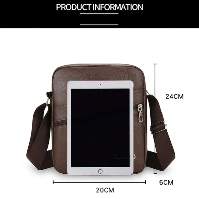 Men‘s PU Shoulder Bag Messenger Bag Casual Waterproof Nylon Zipper Pocket Handbag Fashion Tote Travel Male Crossbody Bags