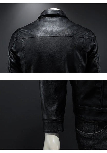 Men's Jacket Spring and Autumn Handsome Solid Color Collar Motorcycle Leather Coat Slim Fashion Leather Jacket M-5XL