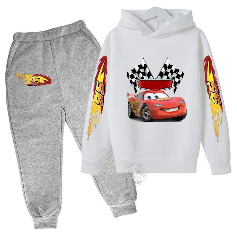 Lightning McQueen Disney Pixar Car Children's Autumn/Winter Sportswear Boys and Girls Hoodies+Pants 2-piece Children's Casual Se