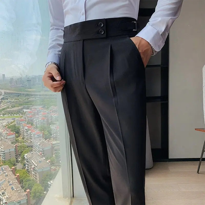 2023 Spring and Autumn Fashion Korean Edition Casual Business High Waist Button Slim Fit Straight Tube Non Iron Men's Suit Pants