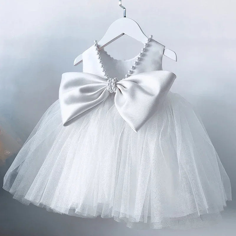 Toddler Kids Big Bow Princess Dresses V-Back Infant 1st Birthday Baptism Party Tutu Gown Cute Baby Girls Clothes Summer Dresses