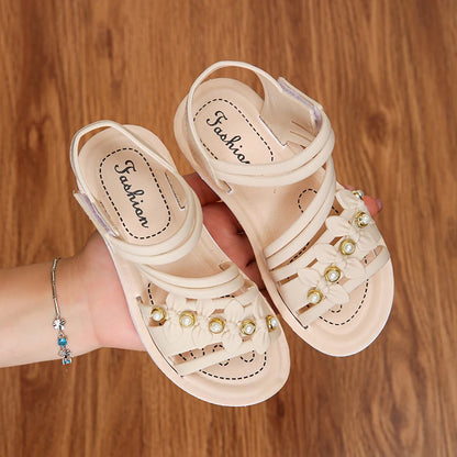 Girls' Elegant Sandals - Versatile & Stylish For Indoor/Outdoor, Beach-Ready Princess Shoes With Beaded Tassels, Breathable & Li