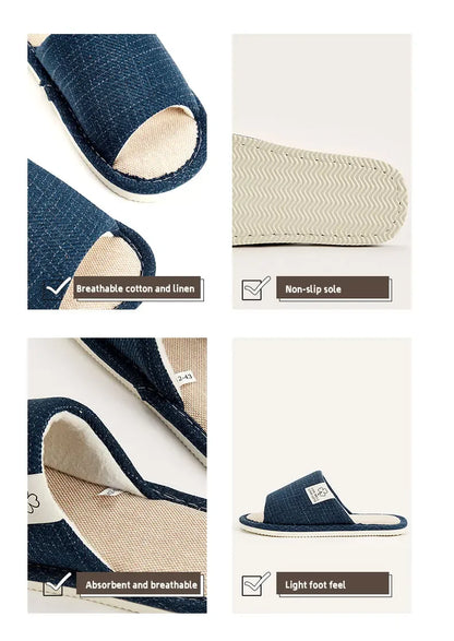 NEW Home Linen Slippers For Men In Spring&Autumn Comfortable Bedroom Open-toed&Breathable Slippers Men's & Women's Shoes Summer