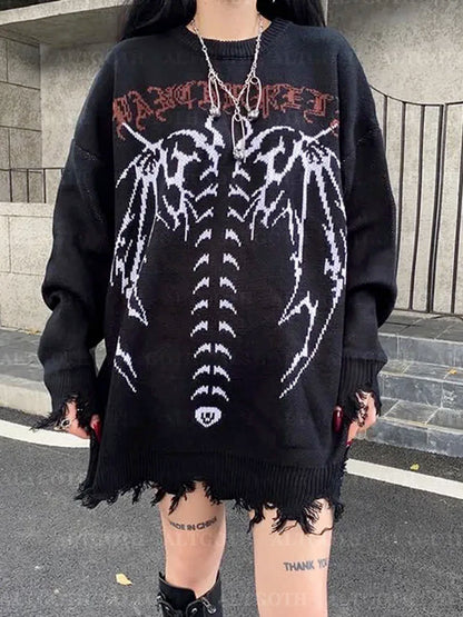 AltGoth Harajuku Cyber Y2k Gothic Sweater Women Streetwear Grunge Emo Alt Skeleton Long Sleeve Loose Casual Knitted Pullovers