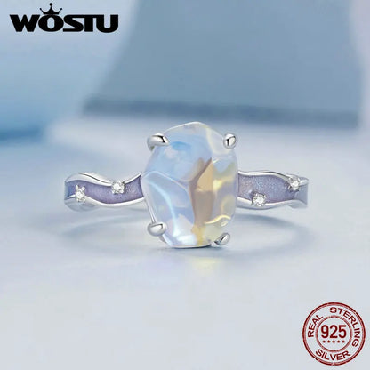 WOSTU 925 Sterling Silver Ring Aurora Ring with Zircon & Purple Enamel For Women Party Wedding Anniversary Gift Fine Jewelry