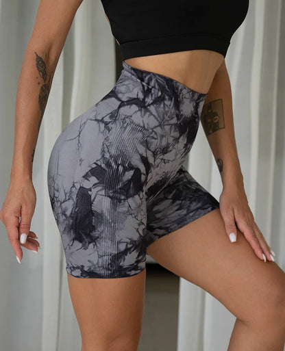 CHRLEISURE Push Up Gym Sport Shorts Women Seamless Summer Fitness Tie-Dye Cycling Shorts High Waist Sexy Short Pants