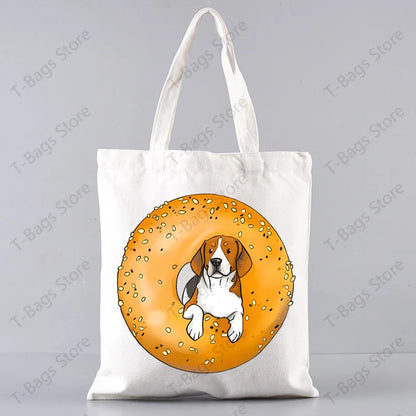 2pcs/set Beagle Bagel Dog Cute Print Tote Bag, Large Capacity Shoulder Bag, Women's Casual Handbag for Work School Shopping