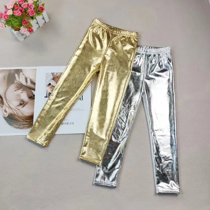 Girls' Gold leggings Children's Yoga Pants Elastic And Shiny Running Dance Tight Pants Suitable For Teenagers' School Exercise