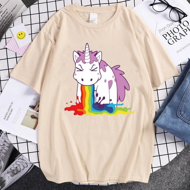 Funny Unicorn Rainbow Printed Summer Men's High Quality Cotton T Shirts Tops Casual Cartoon T-shirts Tops Fashion Loose Tees Top