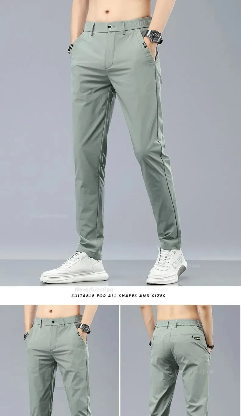 2024 Summer Thin Men's Slim Fit Casual Pants Korean Style Soft Breathable Elastic Business Fashion Casual Long Pants Male