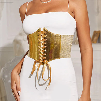 Fashion Elastic Gold Corset Wide Belt For Women Luxury Brand Designer Waist Strap Female Dress Skirt Coat Decorative Girdle