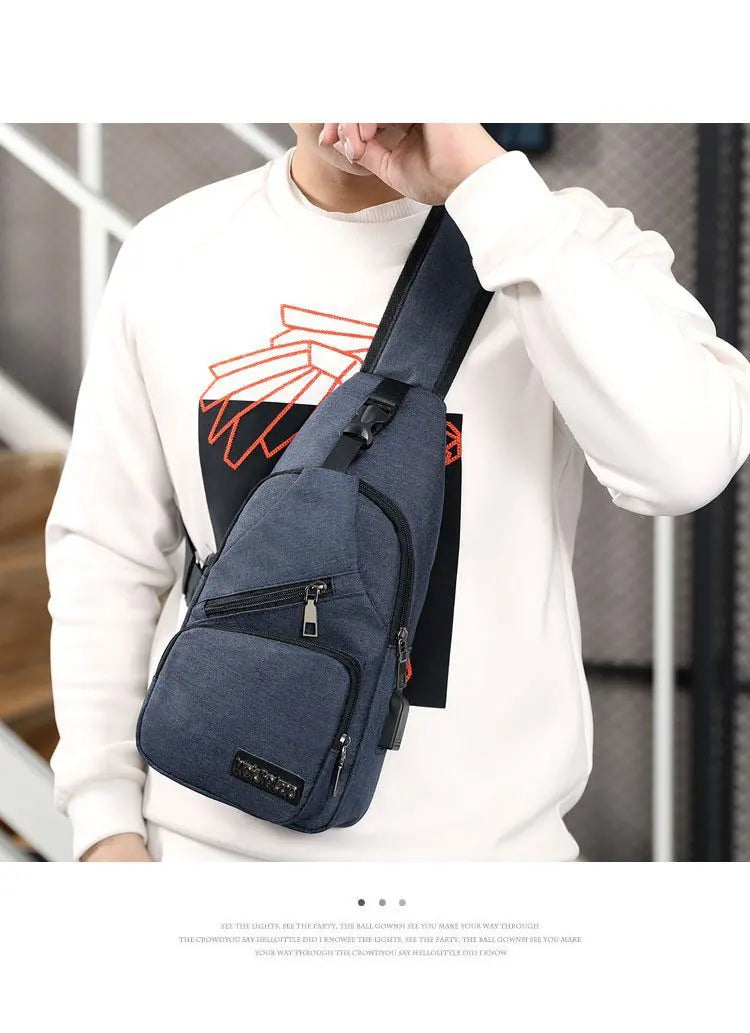 2023 New Men's USB Smart Chest Bag Crossbody Backpack Single Shoulder Bag Leisure Canvas Waist Pack