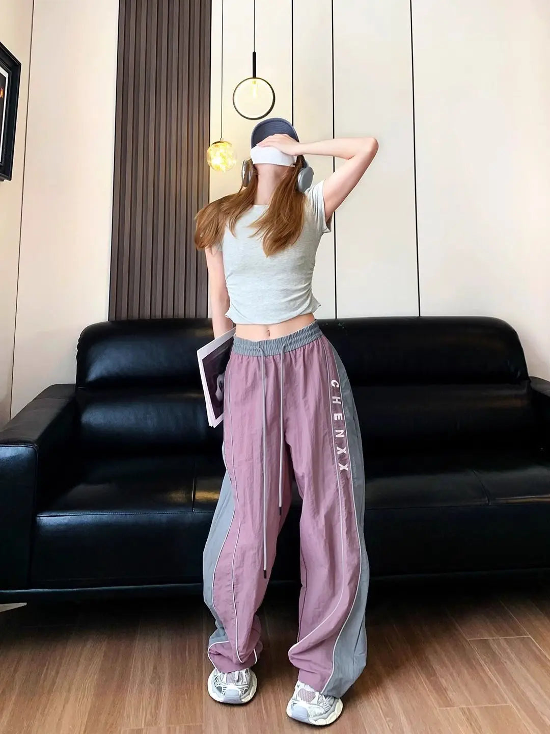 Oversize Pockets Tech Fashion Trousers Y2K Women Cargo Pants Vintage Streetwear Baggy Wide Leg Sweatpants Casual Drawstring