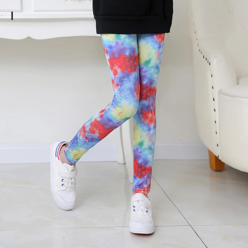 Girls Leggings Ice Cream Elastic Floral Stretch Pants Children Student Yoga Running Pants Soft Skinny Trousers Teenage 2-13Yrs