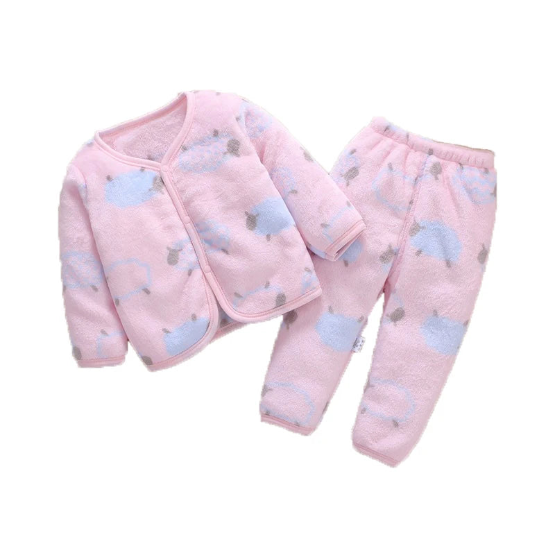 2Pcs Set Newborn Baby Clothing Flannle Girls Set Spring Autumn Suit for Babies Soft Toddler Jacket Fashion Infant Clothes 0-24 M